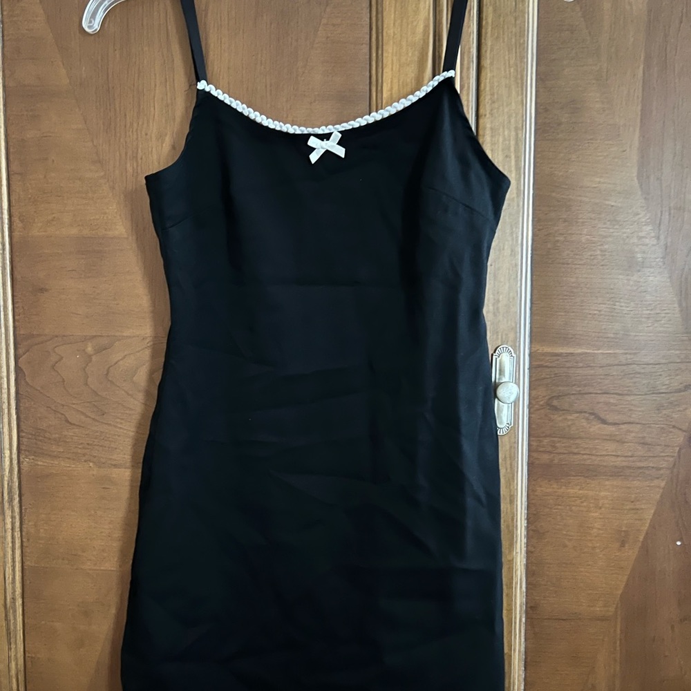 Black Picot Trim Mini Dress